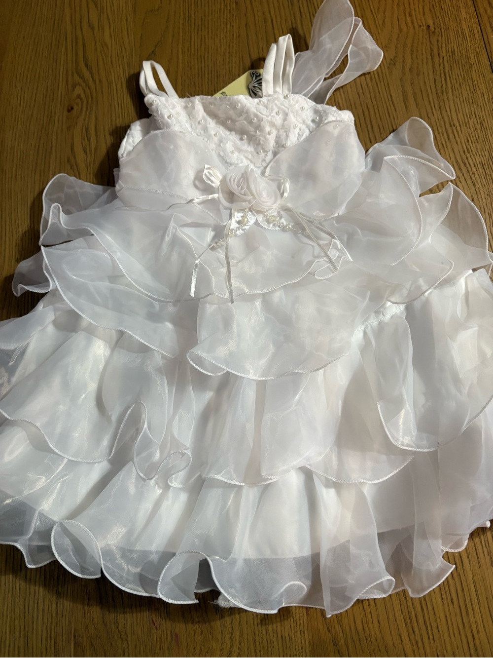 White Ruffled Flower-Applique Girls' Formal Dress